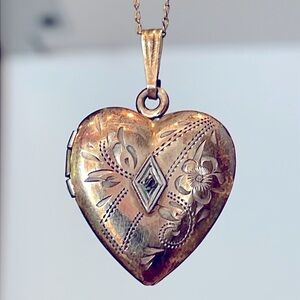 Sterling Silver Gold Plated Art Nouveau Picture Locket Pendant & 1/20 12KT Chain